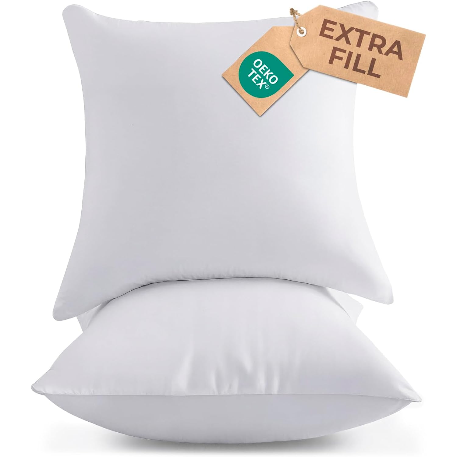 Throw Pillow Inserts 18x18 Set of 2 - Fluffy Down Alternative Fill - 10% More Fill Than Standard Loft - Plump Bounce-Back Support for Indoor & Outdoor Use - Hypoallergenic & Machine Washable - White