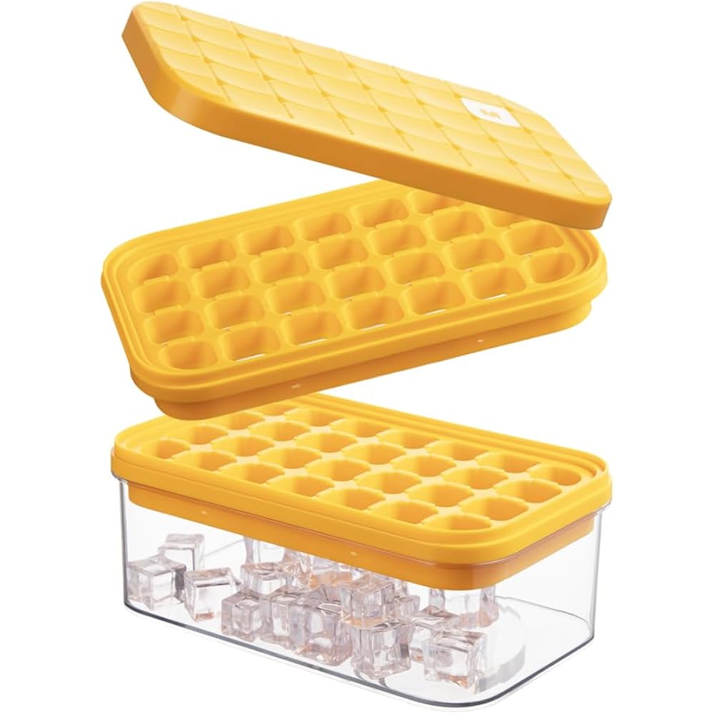 Brigii Ice Cube Tray With Lid & Storage Bin, 56 Cubes Ice Mold With Easy-Release Silicone Bottom, Stackable Ice Trays For Freezer, Bpa Free,For Cocktails, Whiskey, Coffee & Drinks