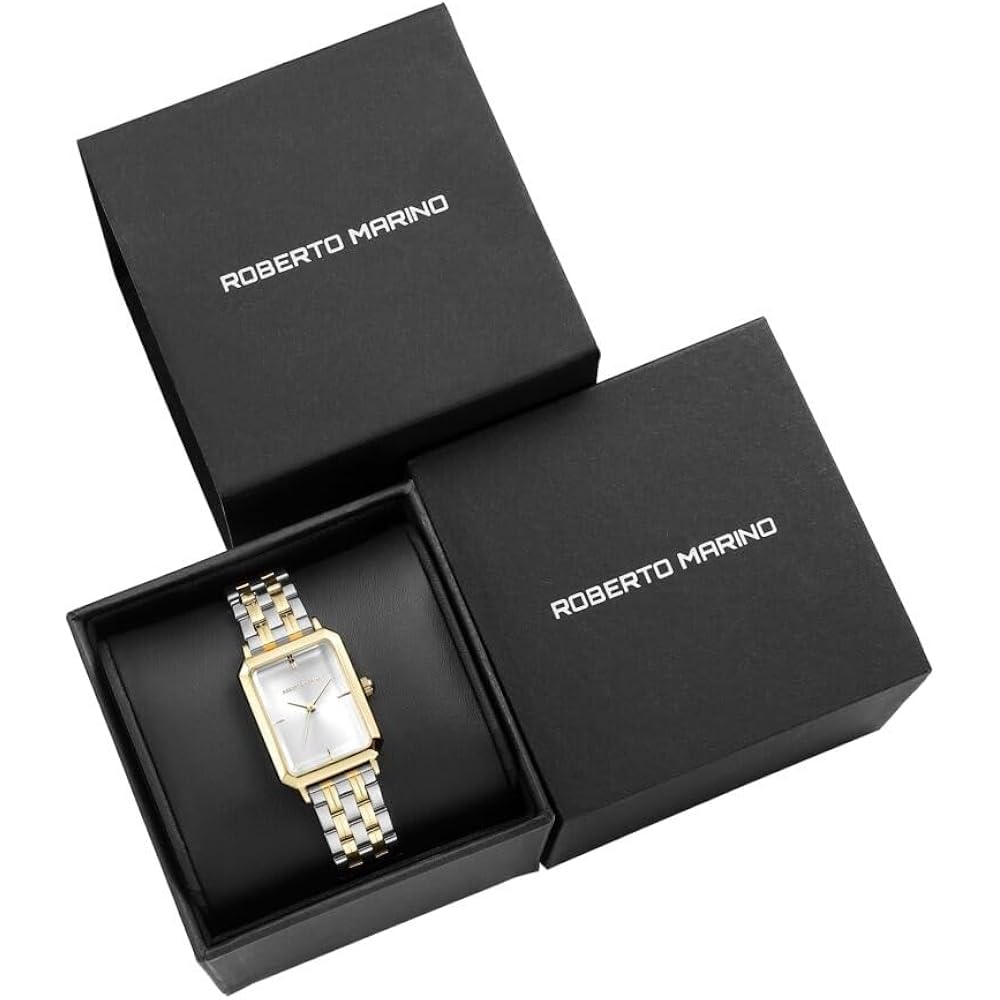 Roberto Marino Rm1982 Women’S Luxury Watch Rectangular Gold – Japanese Quartz Movement, Vintage Stainless Steel Design, Silver Dial, Elegant Dress Timepiece, 3Atm Water Resistant – Reloj Para Mujer