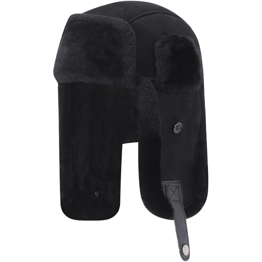 Harssidanzar Aviator Hat for Men Women Genuine Sheepskin Shearling Leather Winter Warm Trapper Hat CU603US
