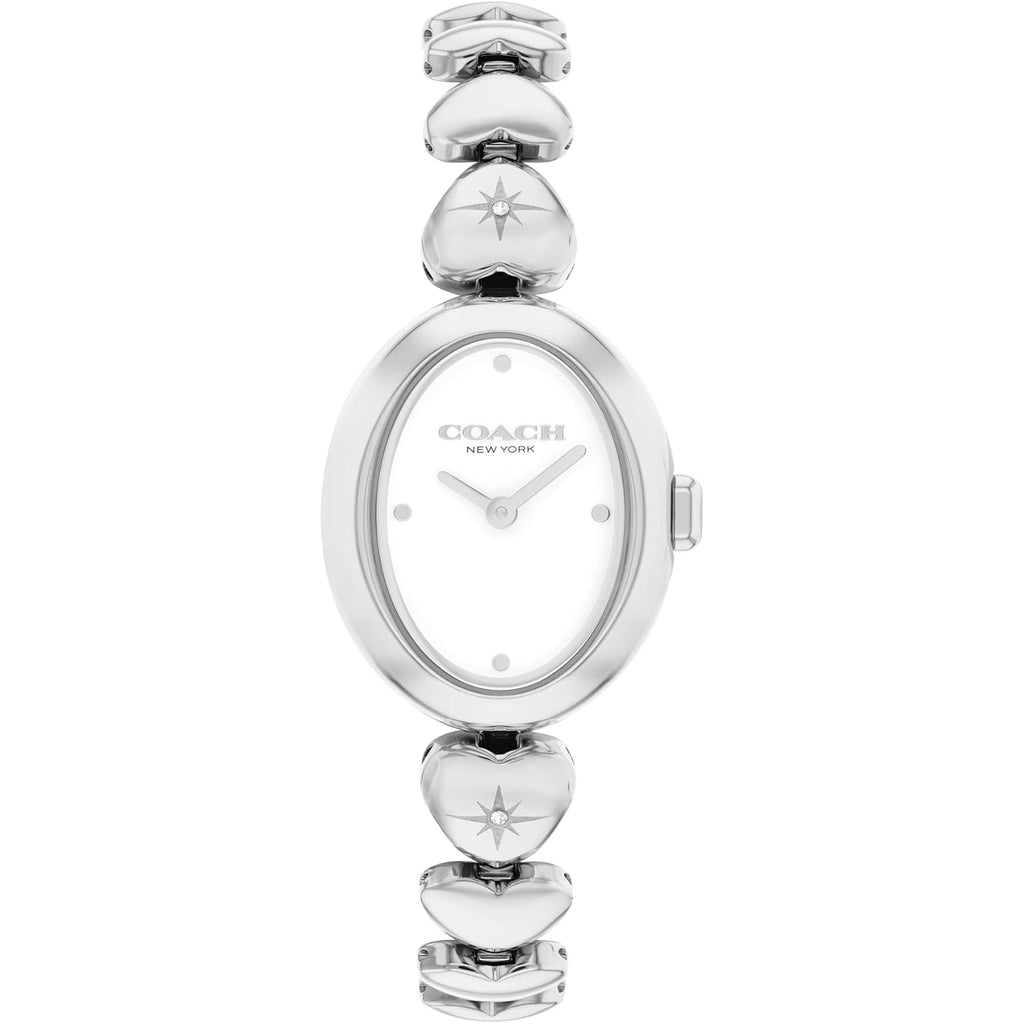 Coach Sammy Women’S Quartz Watch - Heart-Link Bracelet With Crystals, White Lacquer Dial - Modern, Versatile Timepiece - Gift For Her 22.5Mm