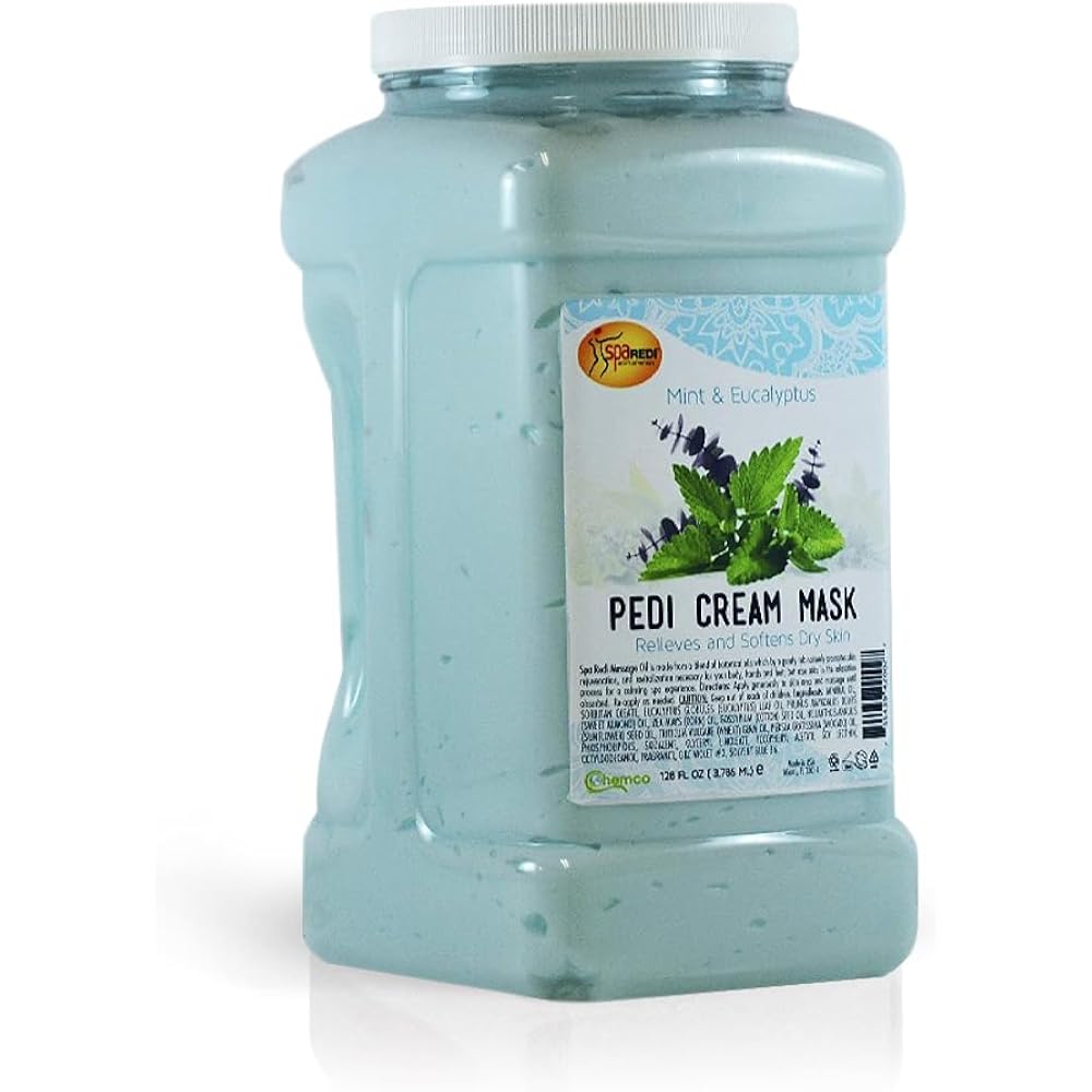 SPA REDI Cream Mask - Pedicure Massage for Tired Feet and Body, Hydrating, Fresh Skin - Infused with Hyaluronic Acid, Amino Acids, Panthenol, Comfrey Extract, Mint and Eucalyptus - 1 GAL