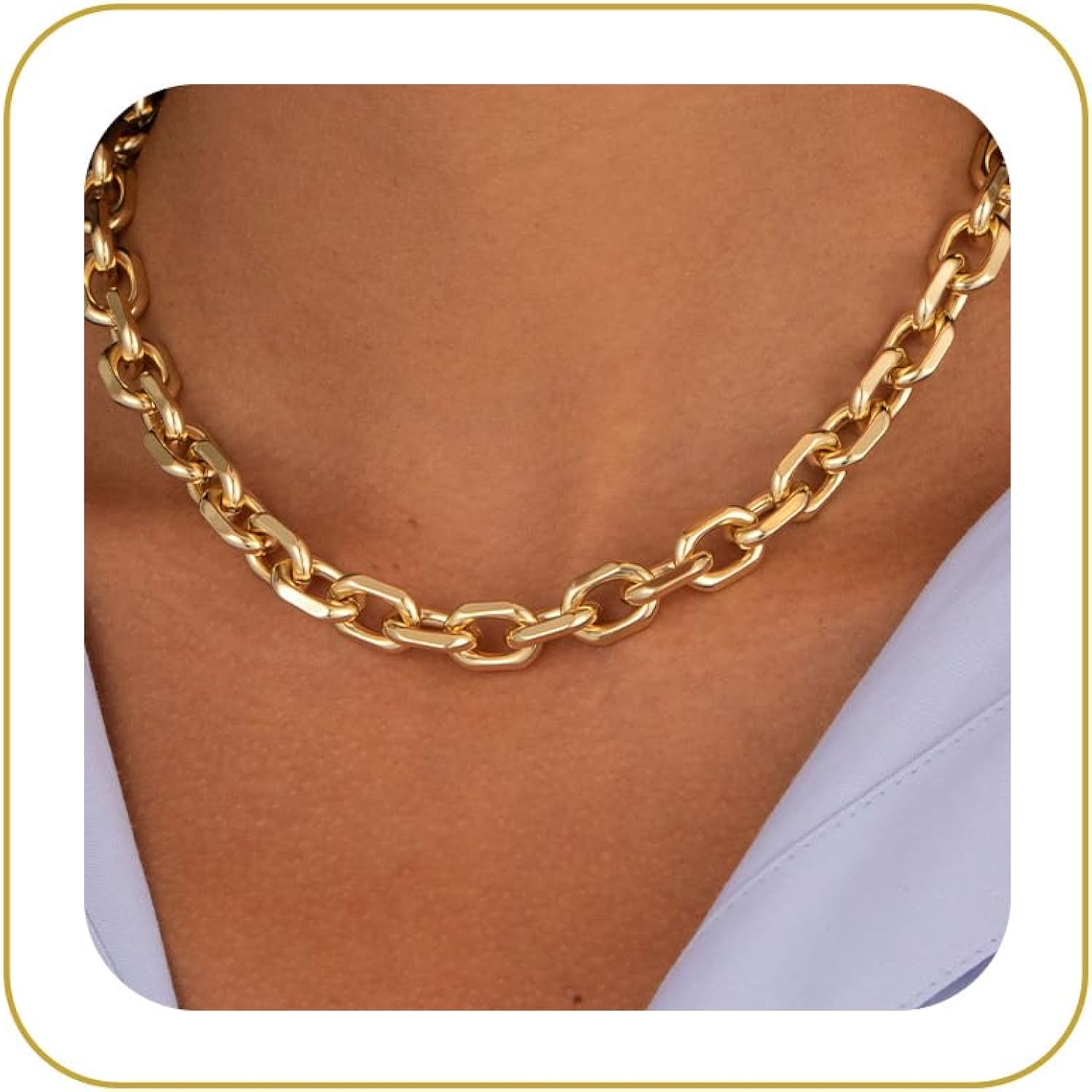 Gold Necklace for Women - Chunky 14K Gold Plated Chain Necklace Cuban Link Paperclip Chain Herringbone Statement Choker Necklace for Women Simple Trendy Jewelry Gifts