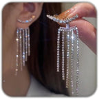Silver Rhinestone Tassel Earrings for Women Long Tennis Prom Earrings Crystal Chain Dangle Earrings Wedding Party Jewelry (A)