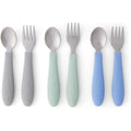 Elk and Friends Kids Silverware with Silicone Handle | Childrens Safe Flatware | Toddler Utensils | Baby Spoons + Forks | Stainless Steel Cutlery | Dishwasher Safe | 6 Pieces