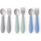 Elk and Friends Kids Silverware with Silicone Handle | Childrens Safe Flatware | Toddler Utensils | Baby Spoons + Forks | Stainless Steel Cutlery | Dishwasher Safe | 6 Pieces