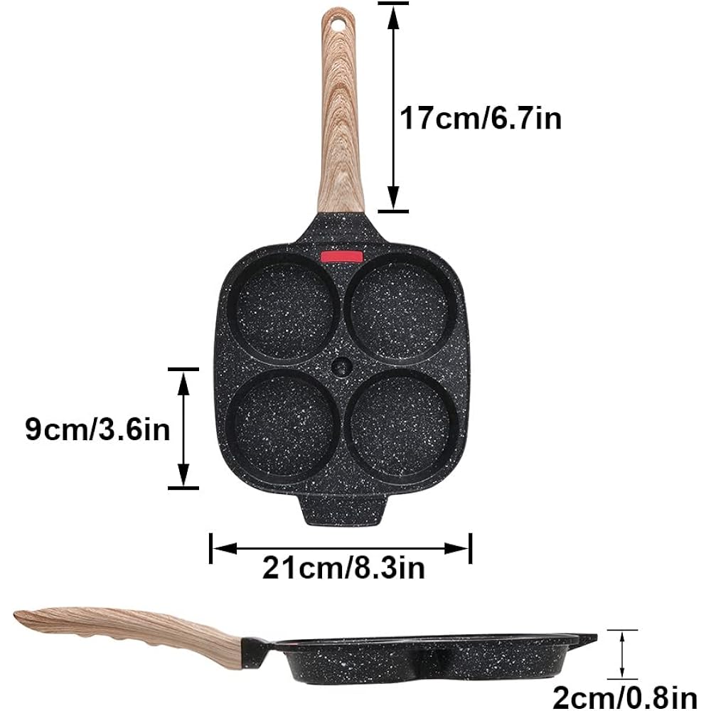 Fried Egg Pan, Egg Frying Pan With Lid Nonstick 4 Cups Pancake Pan Aluminium Alloy Cooker For Breakfast, Induction Compatible Black