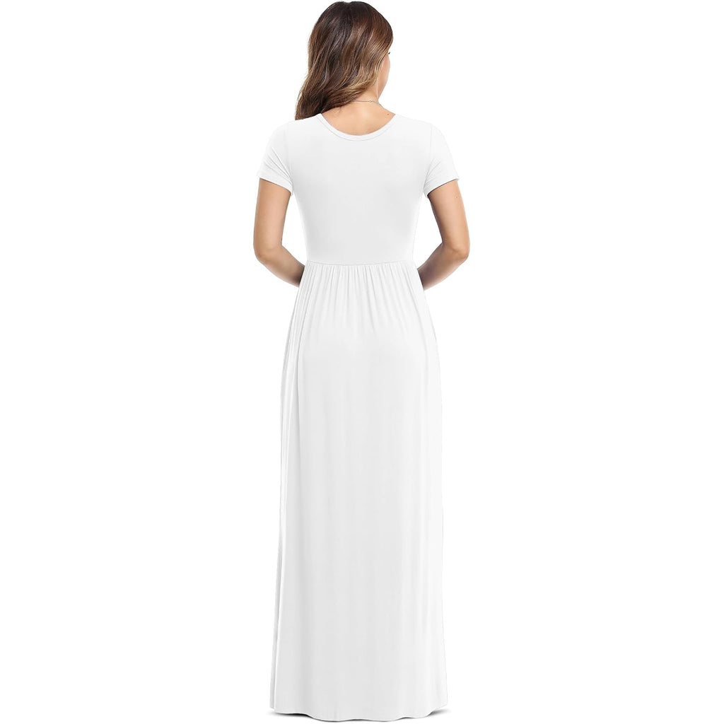 Viishow Women'S Short Sleeve Loose Plain Maxi Dresses Casual Long Dresses With Pockets