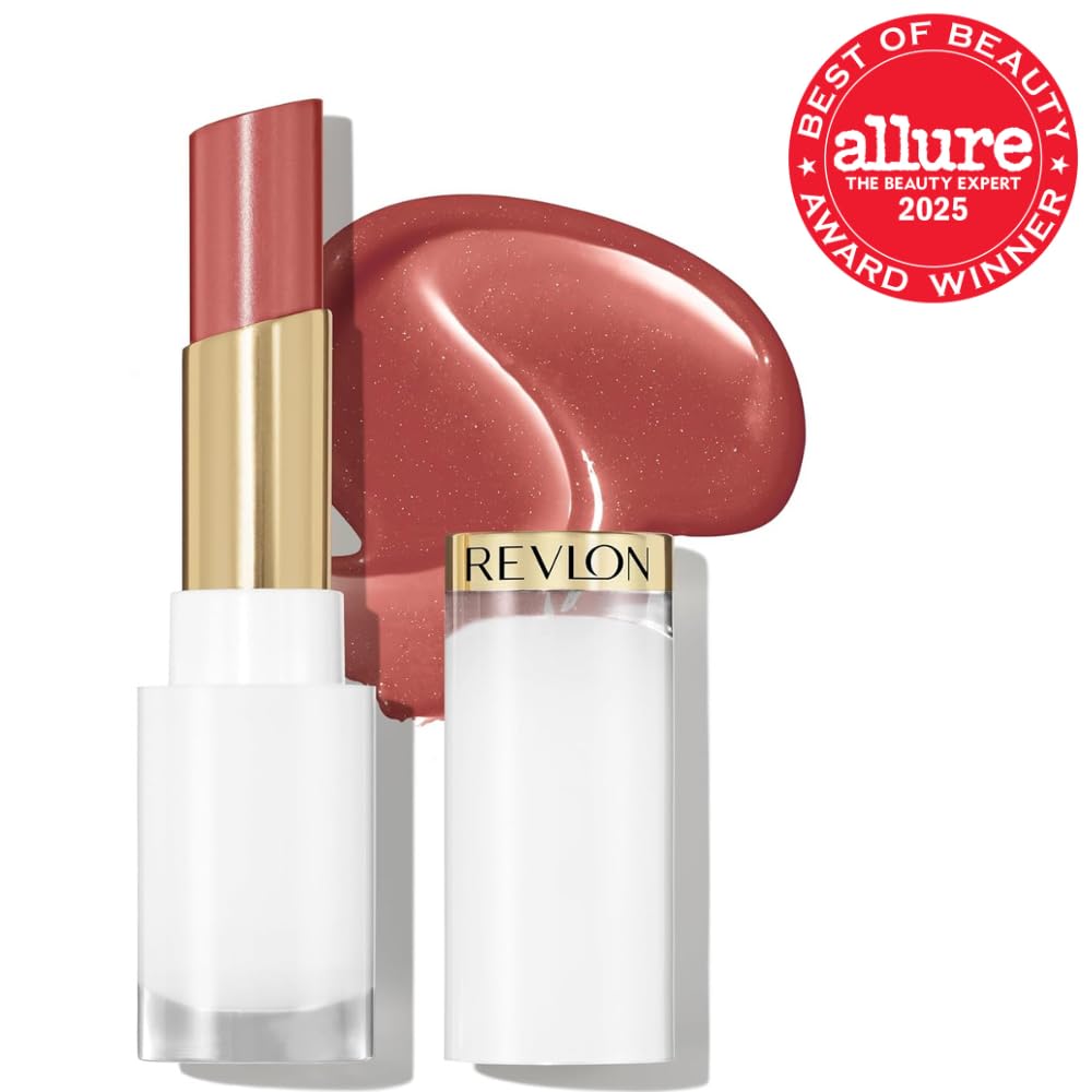 REVLON Super Lustrous Glass Shine Balm, Hydrating Tinted Lip Balm with Hyaluronic Acid, Aloe & Rose Quartz, 004 Nude Illuminator, 0.11 oz