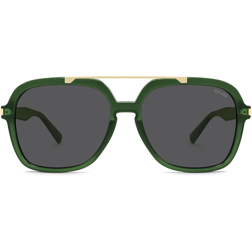 SOJOS Big Trendy Polarized Aviator Sunglasses for Women Men, 80s 90s Retro Square Aviators Sun Glasses SJ2672 Dark Green/Grey