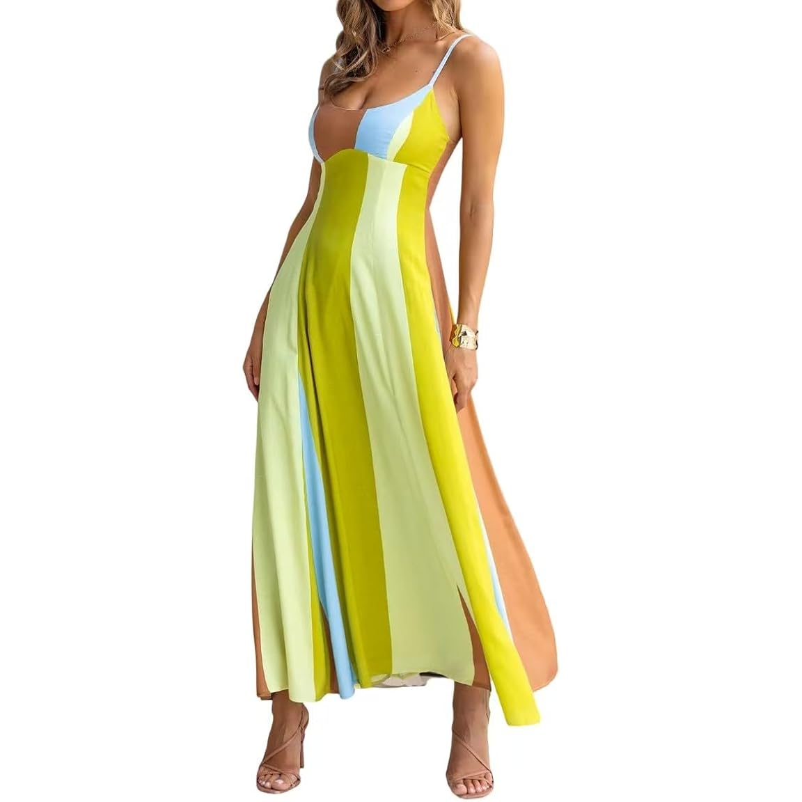 Women'S 2026 Fashion Striped Dress Sleeveless Chest Wrap Backless Halter High Waist Beach Vacation Dress