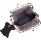 Vintage Kiss Lock Genuine Leather Wallet Mini Coin Purse Portable Jewelry Bag For Women Gift Box (Wine Red)