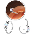 2 Pcs Small Cartilage Hoop Earrings for Women Men, 18G Opal Silver Earrings Hypoallergenic 316L Surgical Steel Hinge Huggie Hoop Earrings for Helix,Tragus,Conch,Rook,Earlobe Piercing Jewelry Nose Ring