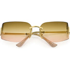 Dollger Rimless Y2K Wrap Around Sunglasses for Women Trendy Frameless Shield Rectangle Designer Frame Uv400 Protection Shades C2:gradient Brown