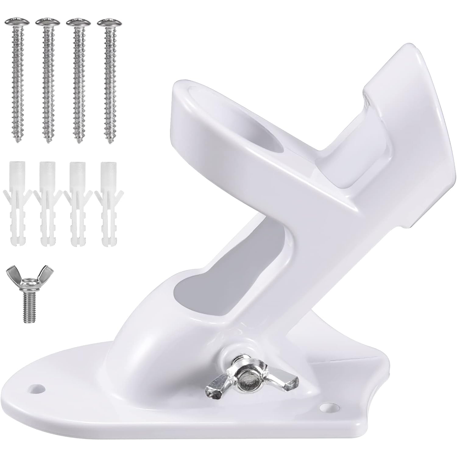 Flag Pole Holder Brackets, Bonwin 1" Flag Pole Mounting Bracket With Hardwares For House Wall Mount, 1" Inner Diameter, Two Positions & Aluminium Alloy, Rust Free Coated (White - 1 Pack)