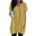 Summer Womens Tunic Tops For Leggings With Pockets Vneck Short Sleeve Casual Long T Shirts S-3Xl
