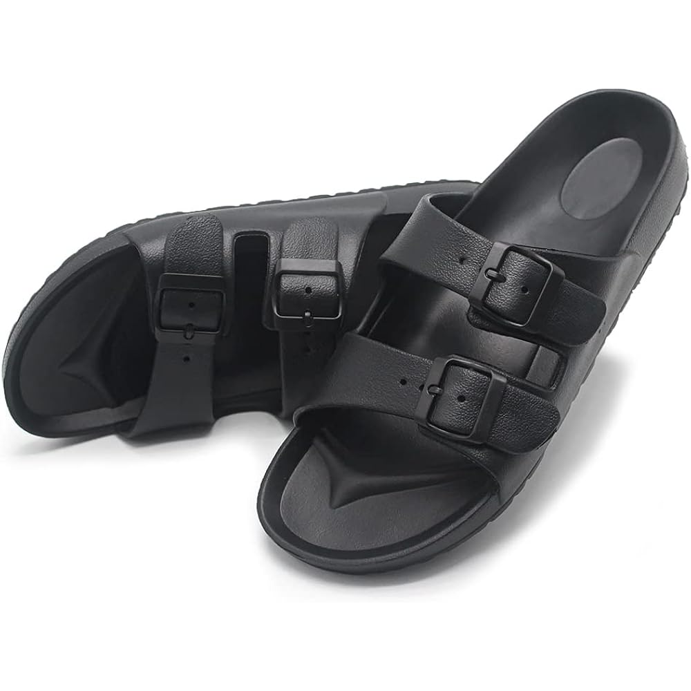 Men’S Lightweight Comfort Slides Double Buckle Slip-On Adjustable Eva Orthopedic Flat Sandals