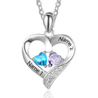 Lam Hub Fong Personalized Birthstone Necklace for Mom - Custom Name Necklace with Heart Pendant - Sterling Silver Family Jewelry Gifts for Women, Grandma, Daughter - Mothers Day Birthday Gifts