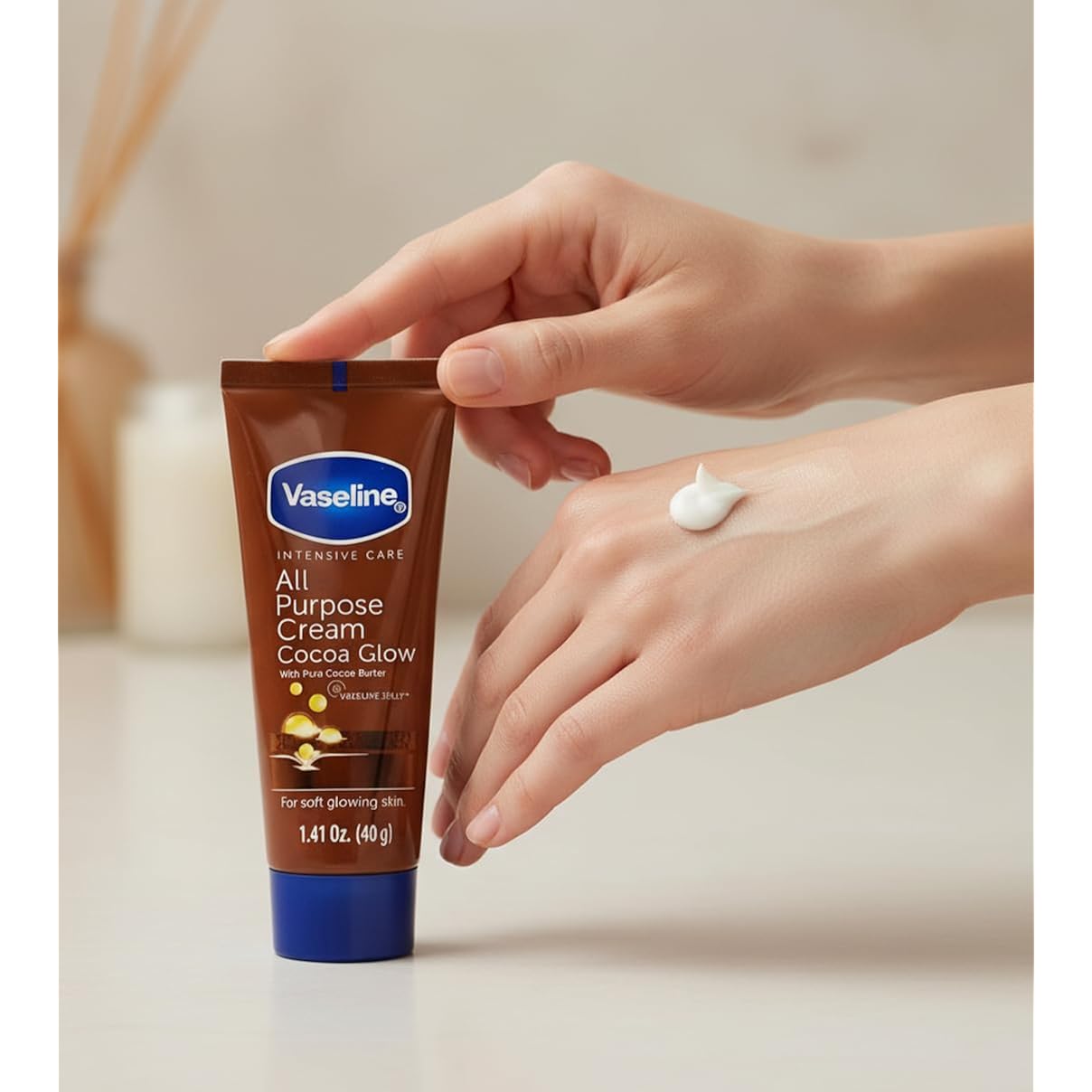 Vaseline All Purpose Cream Cocoa Glow, With Pure Cocoa Butter, 4-Pack, 1.41 Fl Oz Each, 4 Tubes
