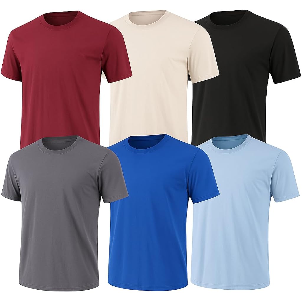 6-Pack Bulk Men’S T-Shirts – Soft Pre-Shrunk Premium Cotton, Short Sleeves, Reinforced Collar, Crew Neck, Casual Fit