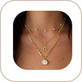 Charm Necklaces for Women,14k Gold Plated Waterproof Dainty Choker Necklace Summer Seashell Pearl Beach Cute Necklaces Set Fashion Jewelry Gift