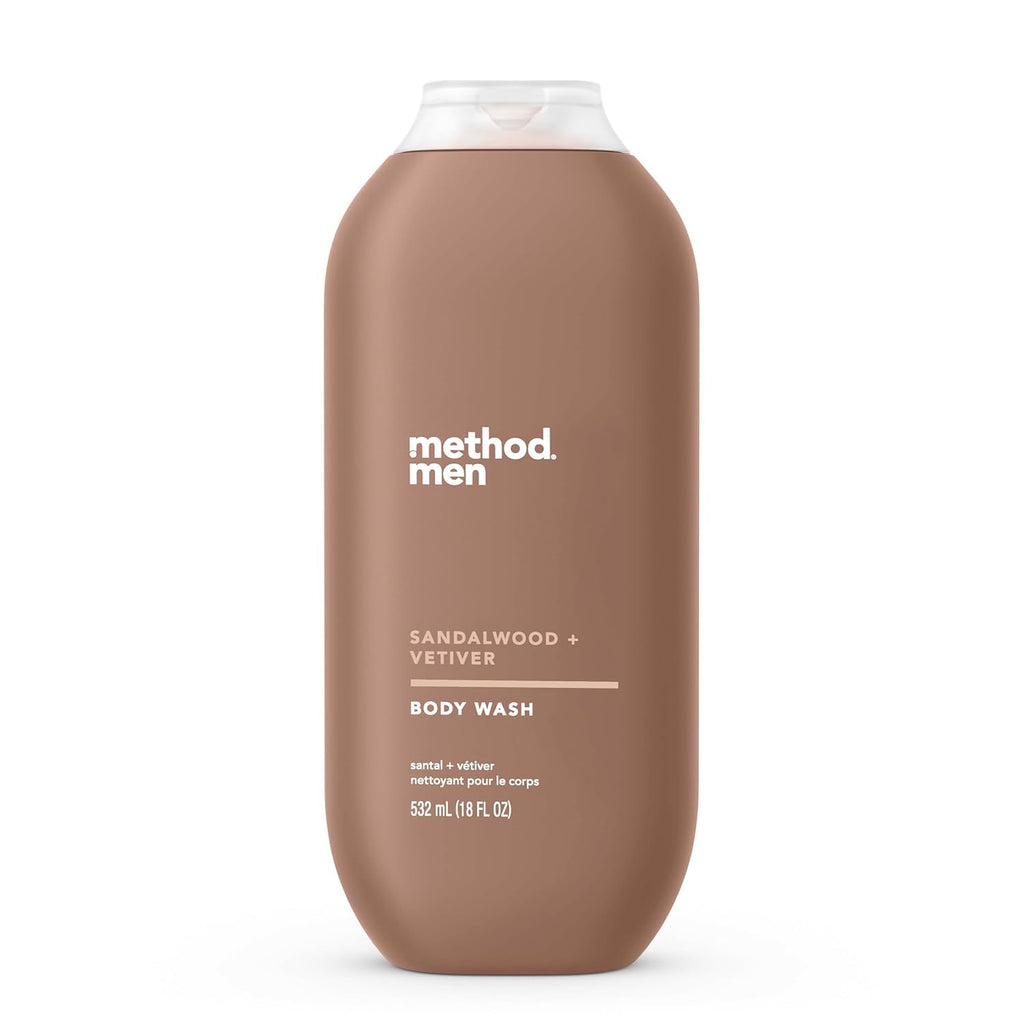 Method Men'S Body Wash, Sandalwood + Vetiver - Moisturizes & Cleanses, Made Without Parabens, Cruelty-Free, 18 Fl Oz