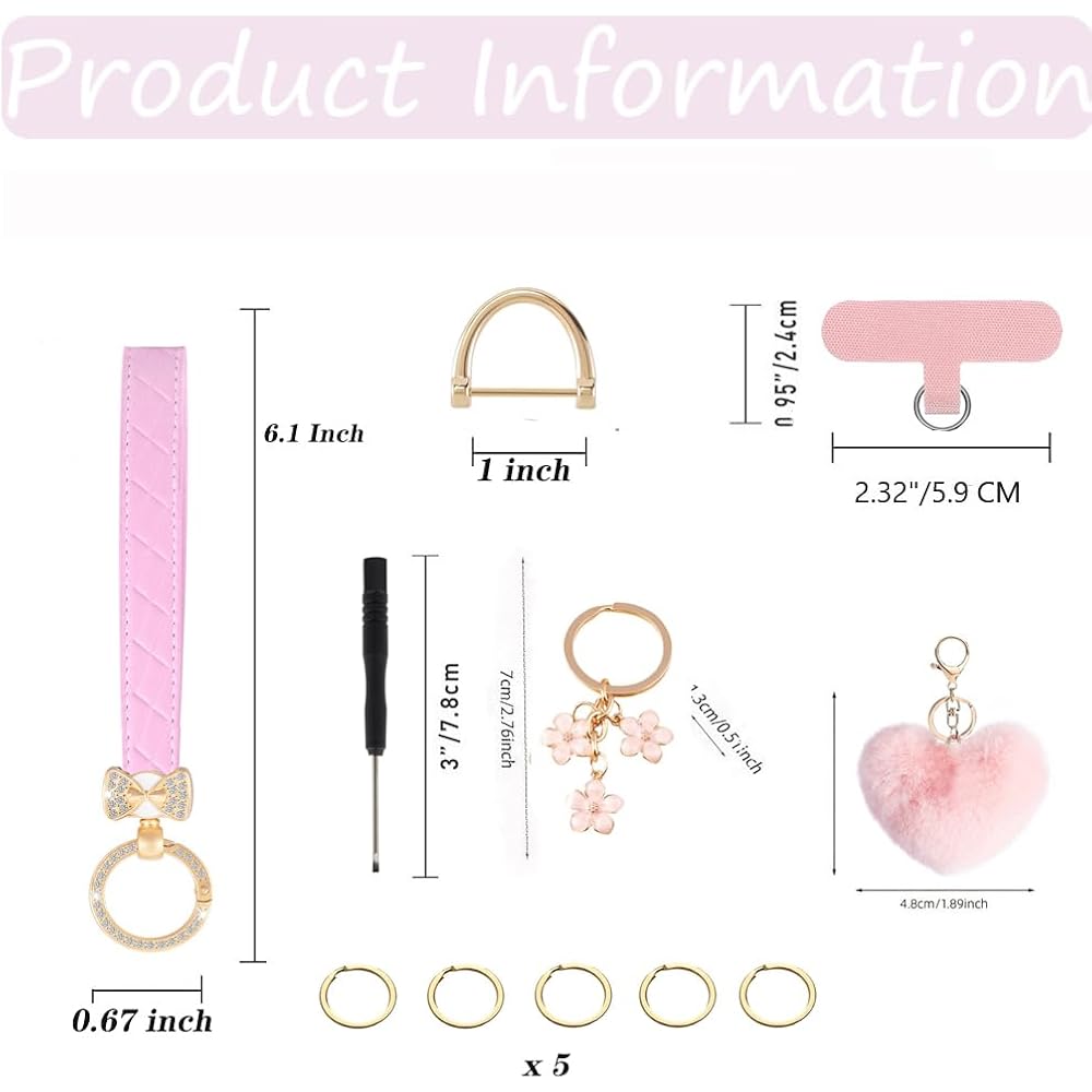 Keychain Wristlet for Women Wristlet Keychains Bracelet Lanyard for Keys With Bow/Flower/Heart Keychain