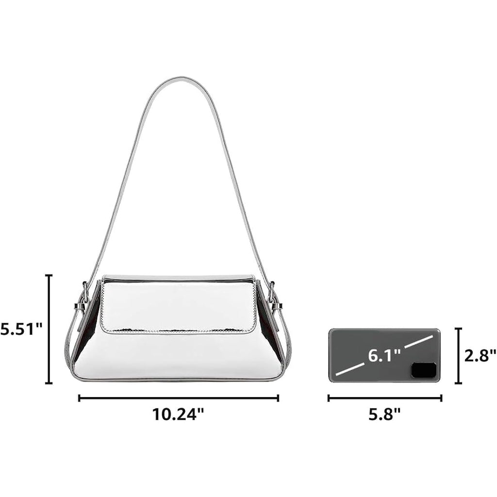 Women'S Y2K Silver Metallic Hobo Purse - Sparkly Evening Shoulder Bag For Party, Wedding, Going Out Handbag | Metallic Evening Bag
