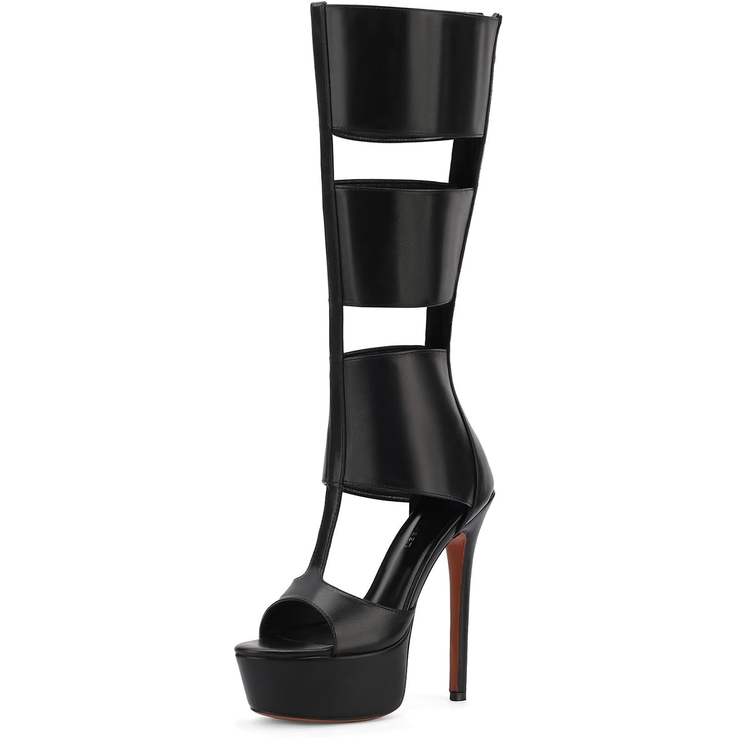 Fancyqueen Platform Knee High Sandals For Women, Gladiator Open Toe Summer Booties Black Heels Sandal Boots, Sexy Style Casual For Party