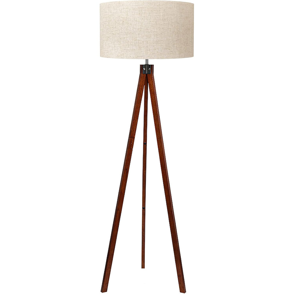 Lepower Tripod Floor Lamp Mid Century Modern Standing Lamps For Living Room | Light-Diffusing Linen Shade, Premium Rubberwood Tripod With E26 Base, Adding Warmth To Bedroom, Office & Study Corner Brown