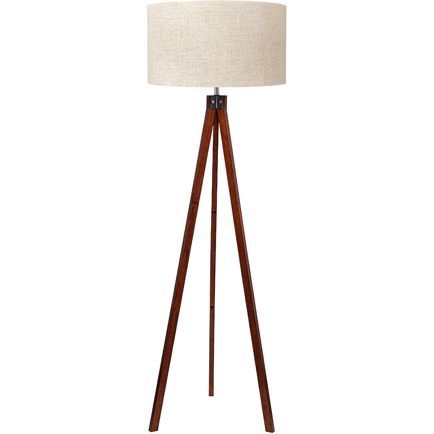 Lepower Tripod Floor Lamp Mid Century Modern Standing Lamps For Living Room | Light-Diffusing Linen Shade, Premium Rubberwood Tripod With E26 Base, Adding Warmth To Bedroom, Office & Study Corner Brown