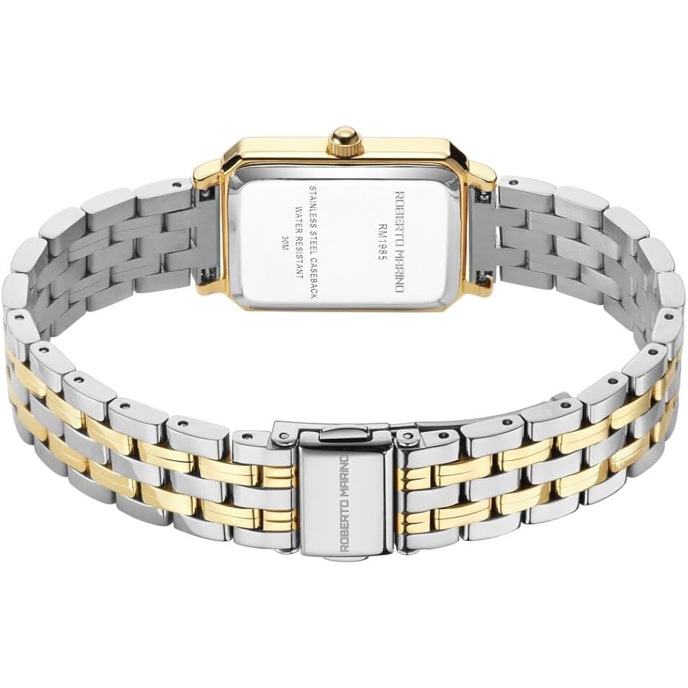 Roberto Marino Rm1982 Women’S Luxury Watch Rectangular Gold – Japanese Quartz Movement, Vintage Stainless Steel Design, Silver Dial, Elegant Dress Timepiece, 3Atm Water Resistant – Reloj Para Mujer