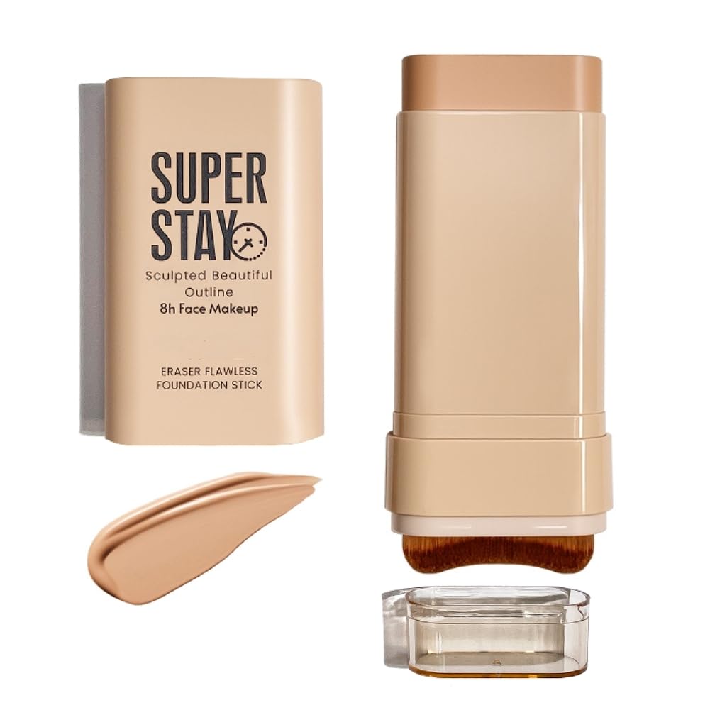 Buildable Full Coverage Foundation Stick, Matte Cream Foundation Makeup For Face & Body, Waterproof Sweat & Transfer Proof Foundation & Concealer, Smooth Finish, 2 In 1 Portable Foundation With Brush