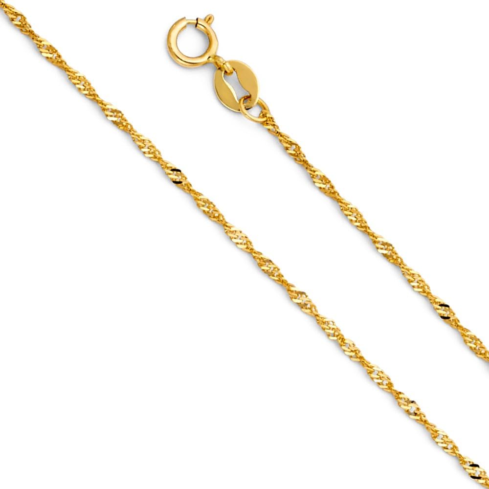 14K Yellow Gold Our Lady of Guadalupe Charm Pendant with 1.2mm Singapore Chain Necklace