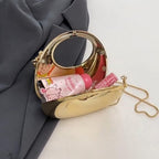 Acrylic Silver Moon Clutch Handbag With Chain | Luxury