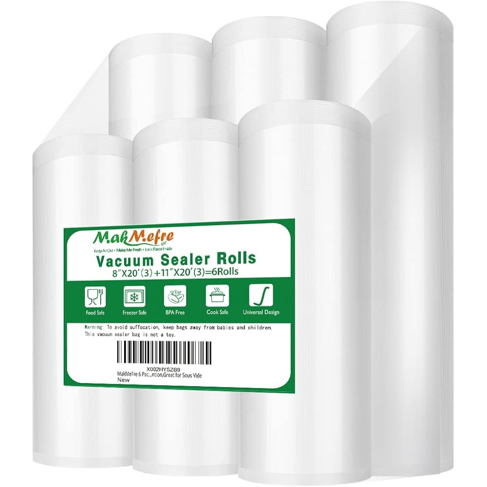 6 Pack 8"X20'(3Rolls) And 11"X20' (3Rolls) Vacuum Sealer Bags Rolls For Food,Commercial Grade, Bpa Free,Puncture Prevention,Great For Sous Vide Cooking