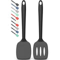 2 Pack Silicone Spatula Set,High Heat Resistant, Bpa-Free | Dishwasher Safe Kitchen Spatula For Nonstick Pans, Solid & Slotted Turners For Cooking, Sautéing, And Flipping, Pureblack
