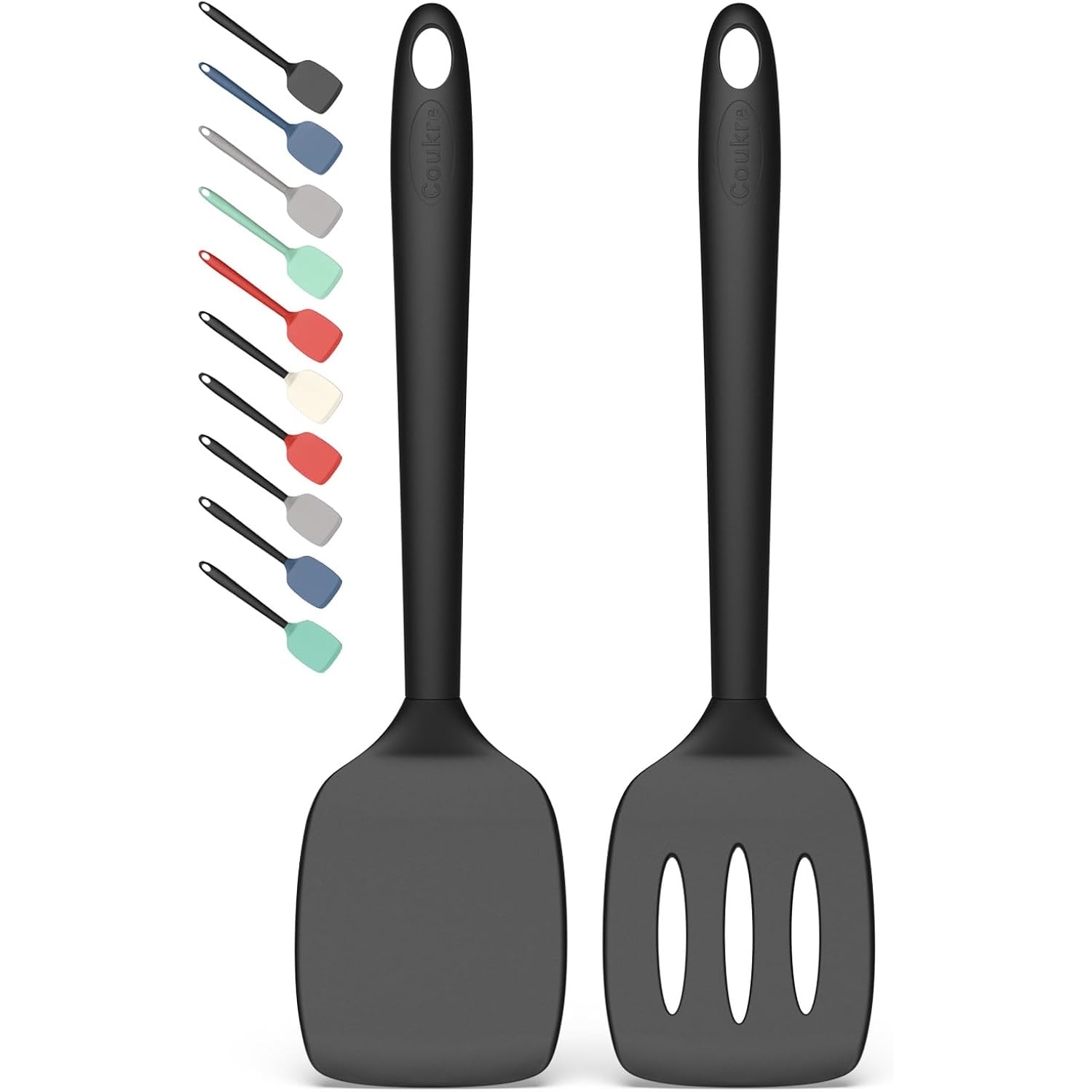 2 Pack Silicone Spatula Set,High Heat Resistant, Bpa-Free | Dishwasher Safe Kitchen Spatula For Nonstick Pans, Solid & Slotted Turners For Cooking, Sautéing, And Flipping, Pureblack