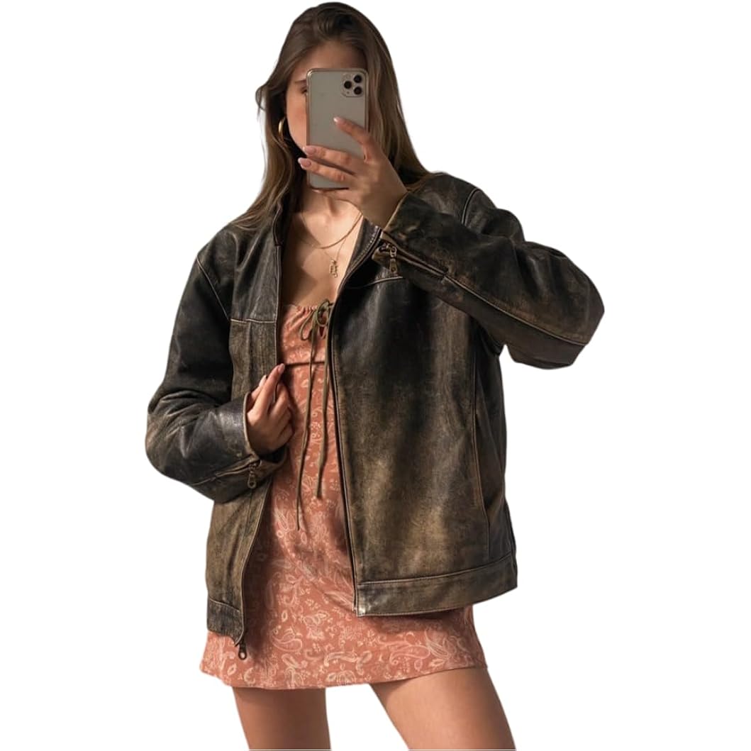 Ladies Real Soft Lambskin Leather Jacket - Oversized Bomber Casual Wear Jacket For Womens