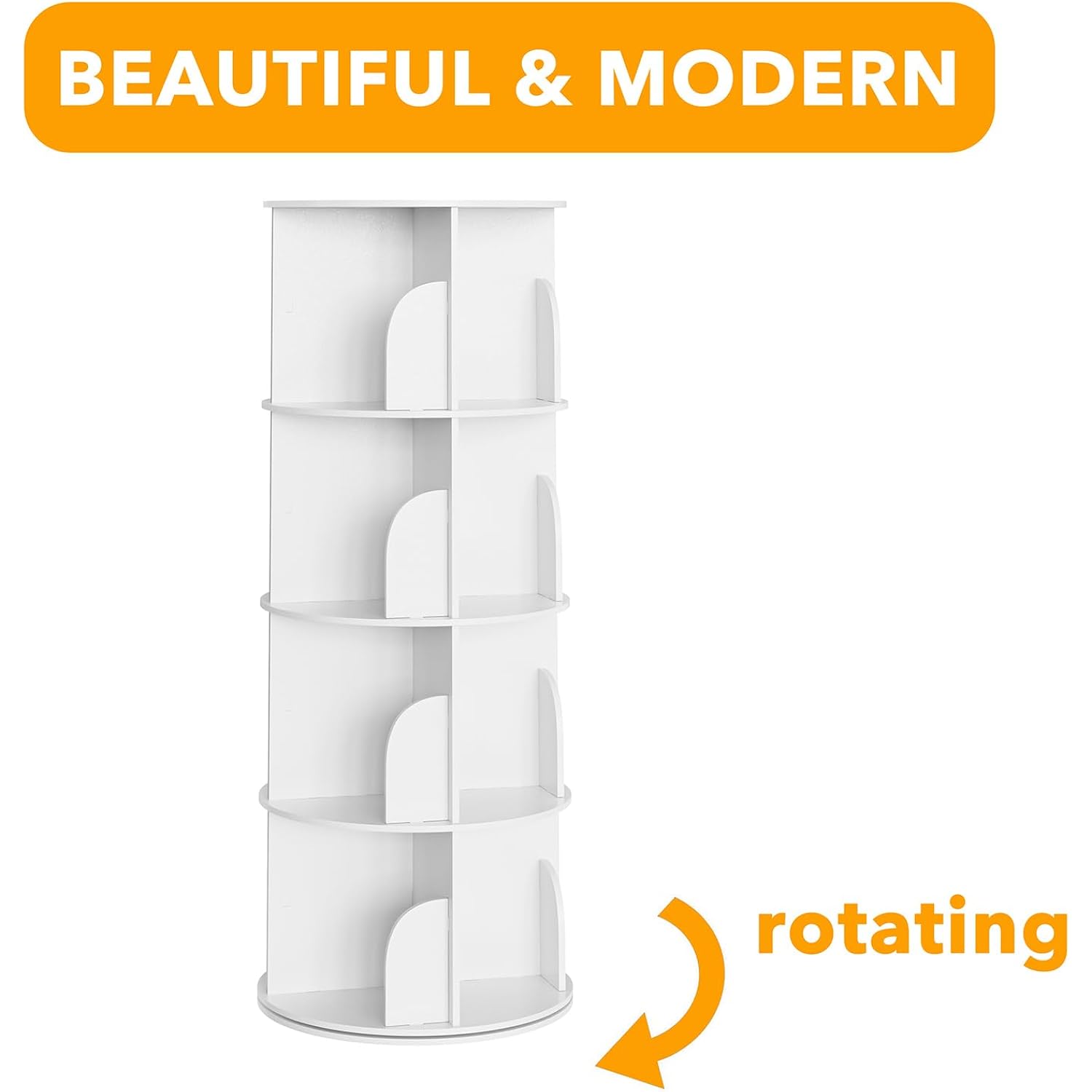 Spaceaid 4 Tier Rotating Bookshelf Tower, Spinning Bookcase Lazy Susan, Revolving 360 Book Shelf Storage Round Carousel, Vertical Rotate Turning Spiral Corner Organizer, White