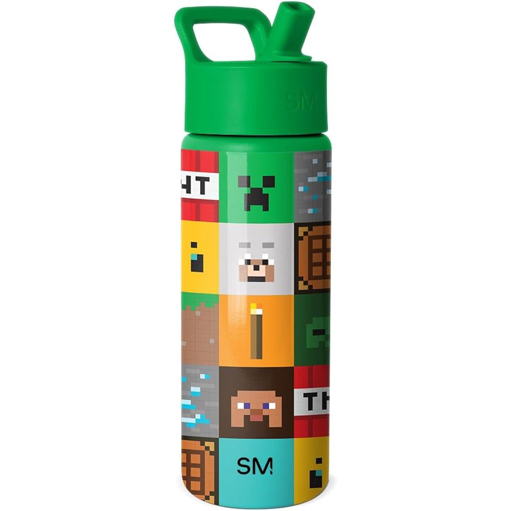 Simple Modern Minecraft Kids Water Bottle With Straw Lid | 18Oz Insulated Stainless Steel Kids Tumbler & Spill Proof Toddler Cup For School, Girls, Boys | Summit | Minecraft Mashup