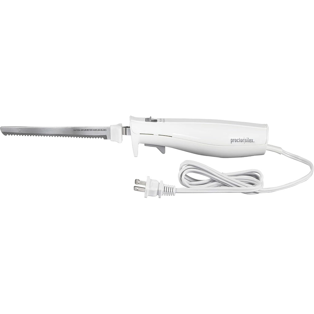 Proctor Silex Easy Slice Electric Knife With Serrated Stainless Steel Blade | For Carving Meats, Bread, Crafting Foam & More | Lightweight With Ergonomic Grip | White | 74312J