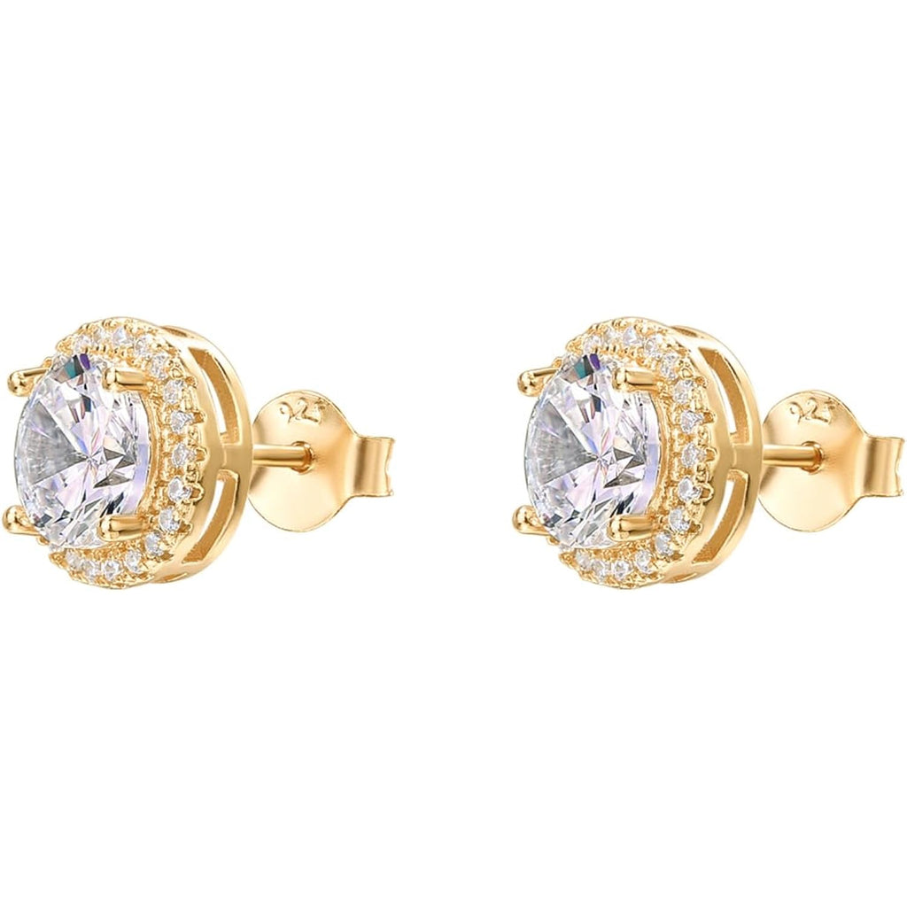 PAVOI 14K Gold Plated 925 Sterling Silver Post Brilliant Round Faux Diamond Halo Earrings - Premium Cubic Zirconia