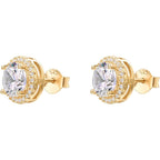 PAVOI 14K Gold Plated 925 Sterling Silver Post Brilliant Round Faux Diamond Halo Earrings - Premium Cubic Zirconia