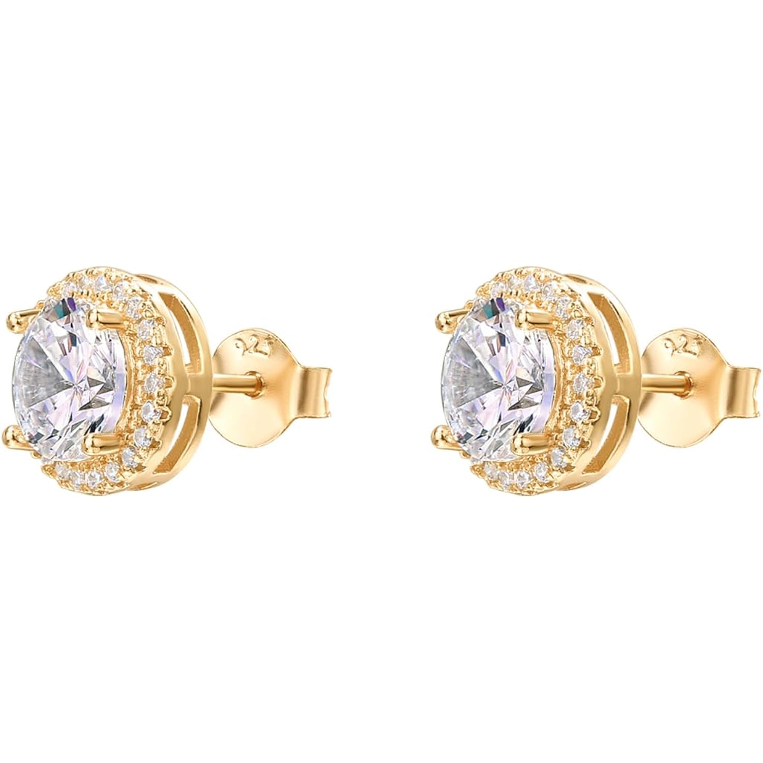 PAVOI 14K Gold Plated 925 Sterling Silver Post Brilliant Round Faux Diamond Halo Earrings - Premium Cubic Zirconia