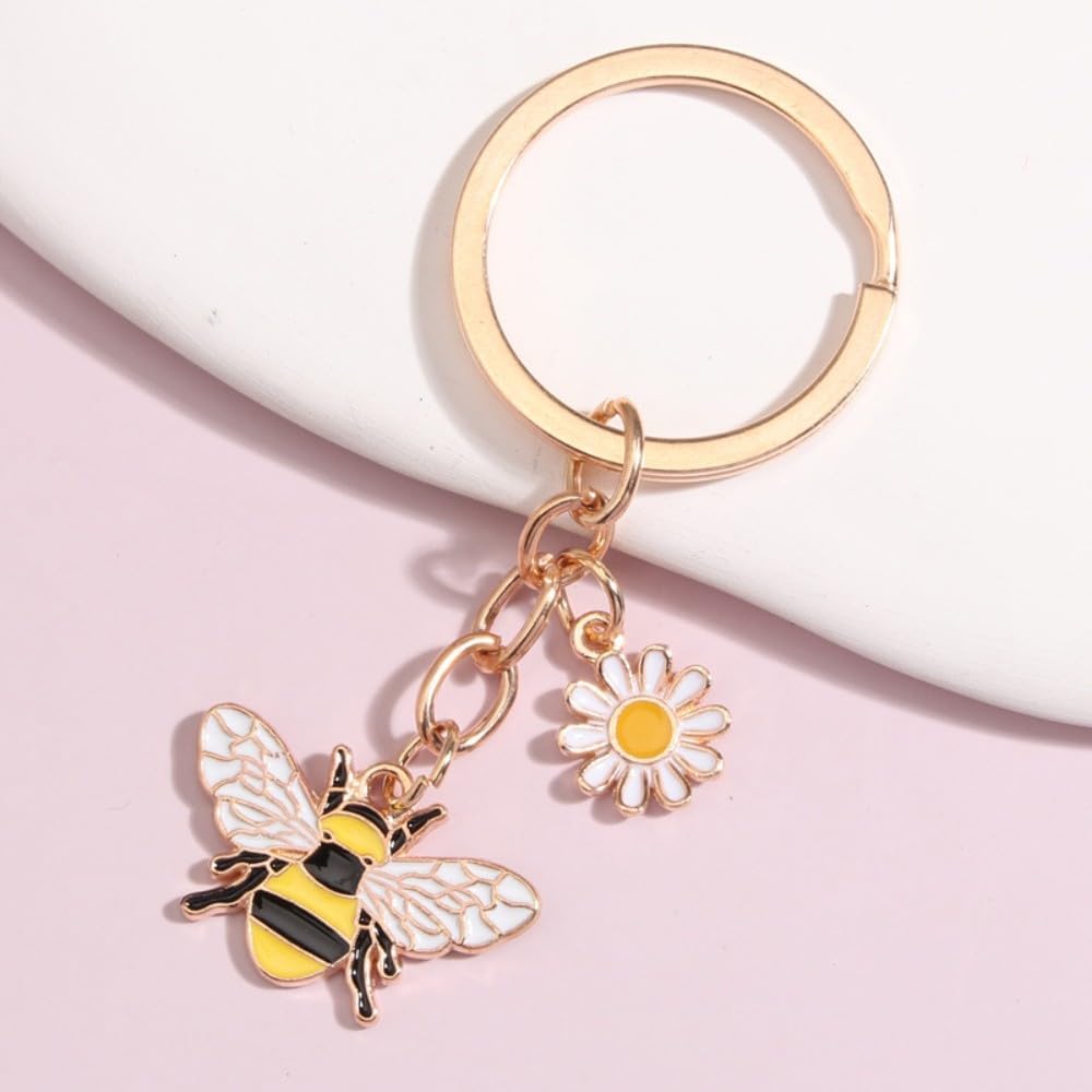 Fuqimanman2020 Cute Bee Charms Enameled Keychain for Women Bumble Bee Keyring with Tassel Purse Bag Accessories