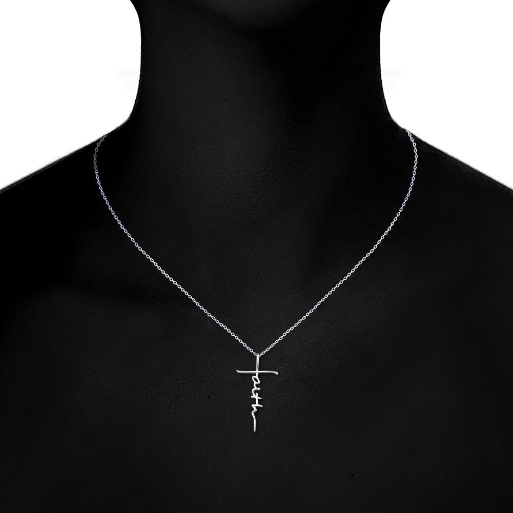 PRAYMOS Faith Cross Necklace for Women 925 Sterling Silver Pendant Necklace With Birthstone Initial Christian Religious Confirmation Baptism Mothers Day Gifts