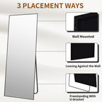 Mirror Full Length - 21" X 57" Floor Mirror With Stand, Aluminum Alloy Frame Full Body Mirror, Standing Hanging Or Leaning Against Wall For Bedroom And Living Room, Black