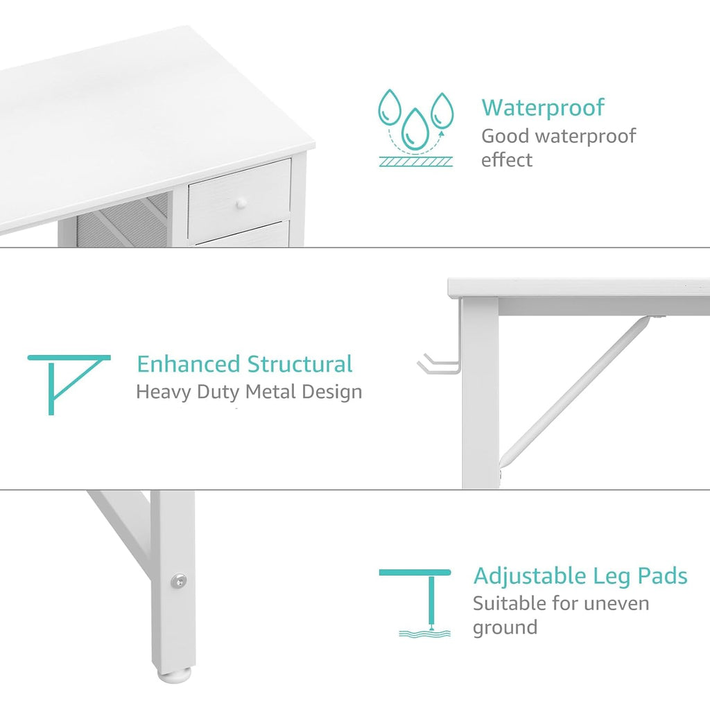 Lufeiya Small White Desk With Drawers For Bedroom, 40 Inch Kids Girls Study Desks, Reversible Computer Writing Nail Table With Fabric Drawer For Small Spaces Home Office Manicure