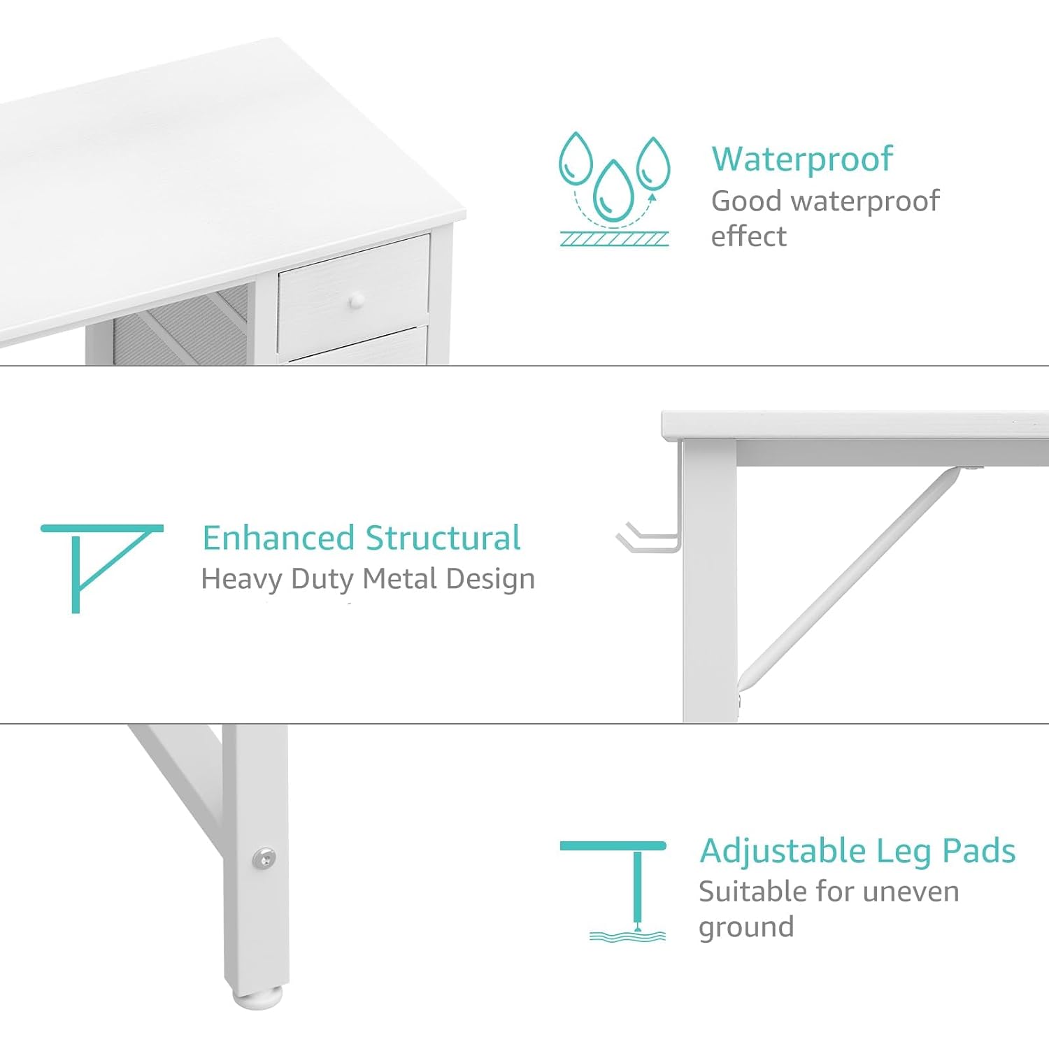Lufeiya Small White Desk With Drawers For Bedroom, 40 Inch Kids Girls Study Desks, Reversible Computer Writing Nail Table With Fabric Drawer For Small Spaces Home Office Manicure